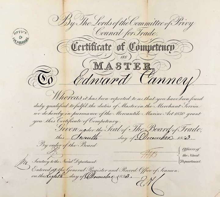 Masters Competency Certificate - National Maritime Museum (UK)