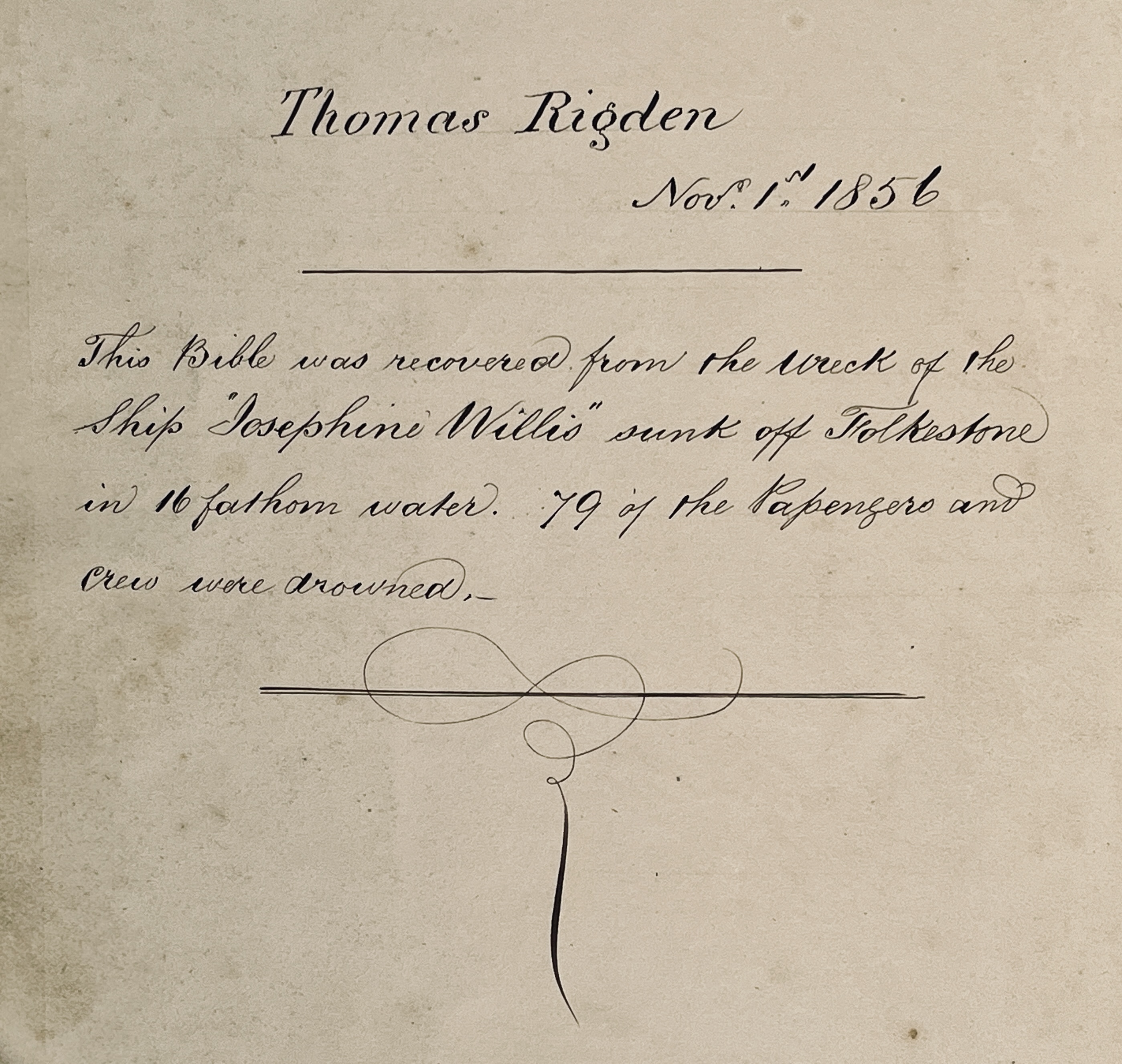 Thomas Rigden Family Bible Inscription